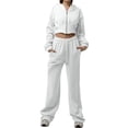 thumbnail image 2 of Women'S Tracksuit Set - Long Sleeve Zipper Hooded Sweatshirt with Solid Color Lace-Up Pants - Two-Piece Set White L, 2 of 8
