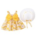 thumbnail image 3 of LoyisViDion Baby Girls Dress Toddler Kids Baby Girl Summer Bow Print Suspender Dress with Hat Yellow 2-3years, 3 of 3