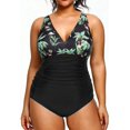 thumbnail image 1 of GHSDFBB Women Plus Size One Piece Swimsuits V Neck Tummy Control Bathing Suits Retro Ruched Swimwear, 1 of 6