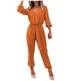 thumbnail image 2 of LEBONYARD Women's Strap Pants in Fitted Cut,Women's Solid Color-Neck Drawstring Tie Sleeve Jumpsuit Pants Orange M, 2 of 3