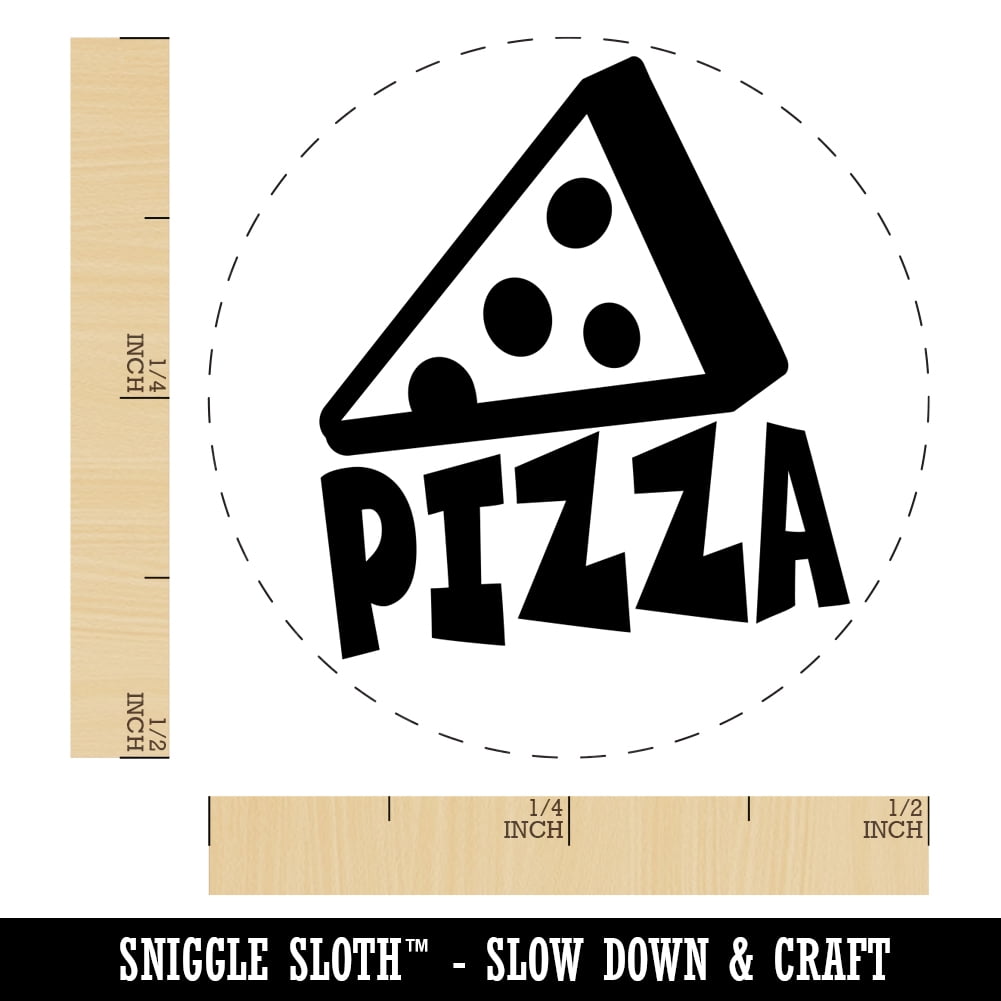 Pizza Slice with Text Self-Inking Rubber Stamp Ink Stamper - Black Ink - Mini 1/2 Inch
