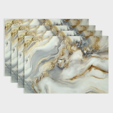 

Pratyus Marble Gold Sculpture Western Meal Table Pad Linen Placemat Set of 4 for Birthday Parties Christmas Restaurants Buffets & Home Decor 18x12in