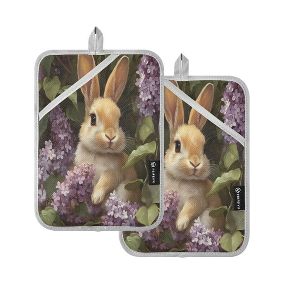 BZSMCE Pot Holder Oven Mitts Cooking baking Purple and Rabbit Creative Pattern Size:7x9.8in