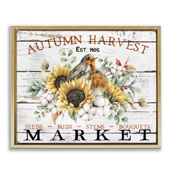 Stupell Industries Autumn Harvest Market Holiday Painting Gold Floater Framed Canvas Art Prints Wall Art, 31 x 25