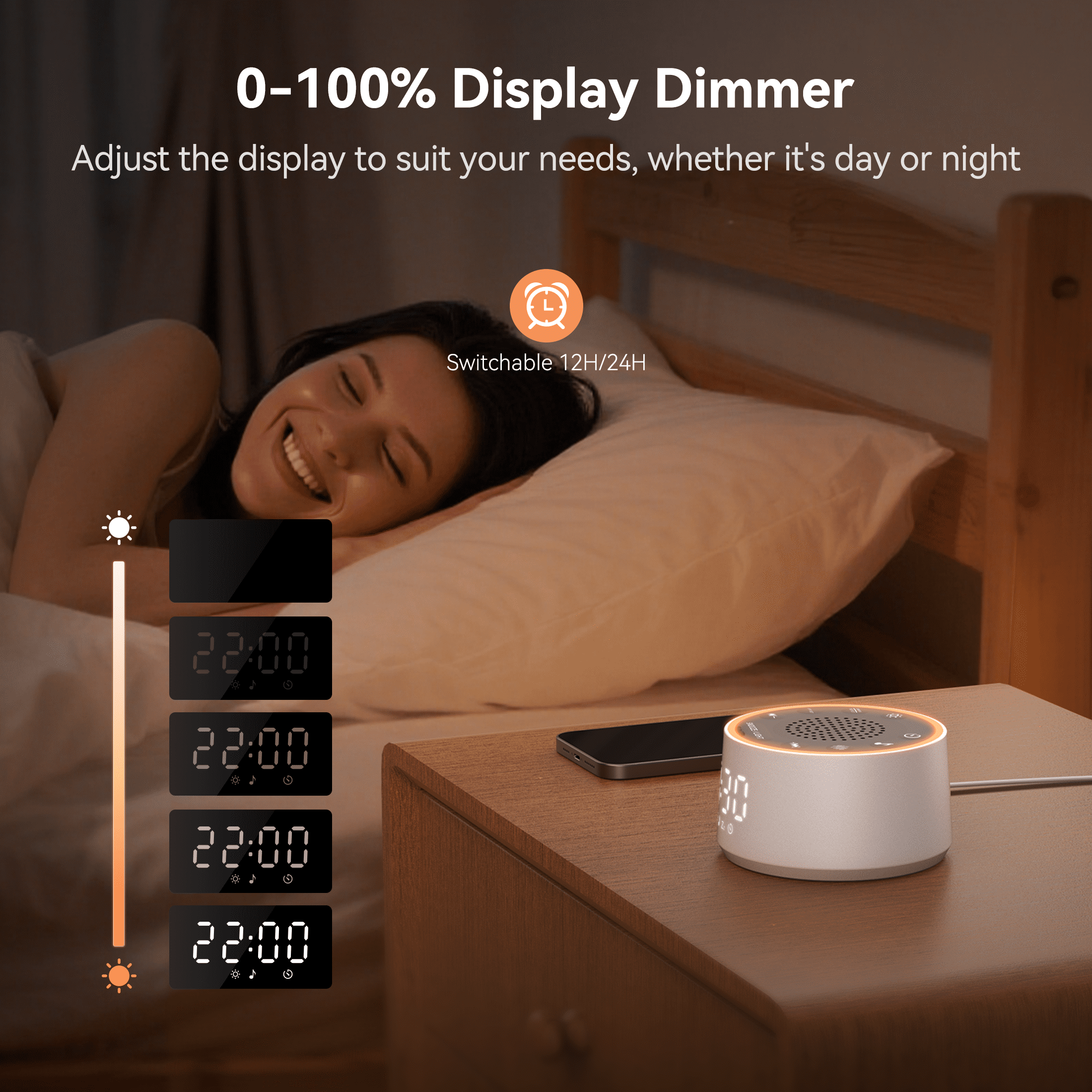 Dreamegg Sound Machine for Baby Adult Sleep, White Noise Alarm Clocks for Bedrooms Heavy Sleepers Travel, White