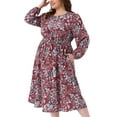 thumbnail image 2 of DARING DIVA Plus Size Boho Floral Notch V Neck A Line Dress 1X Burgundy, 2 of 6