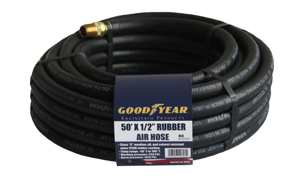 x 1/2" in Goodyear 50' ft Rubber Air Hose 250 PSI Air Compressor Hose 12707 