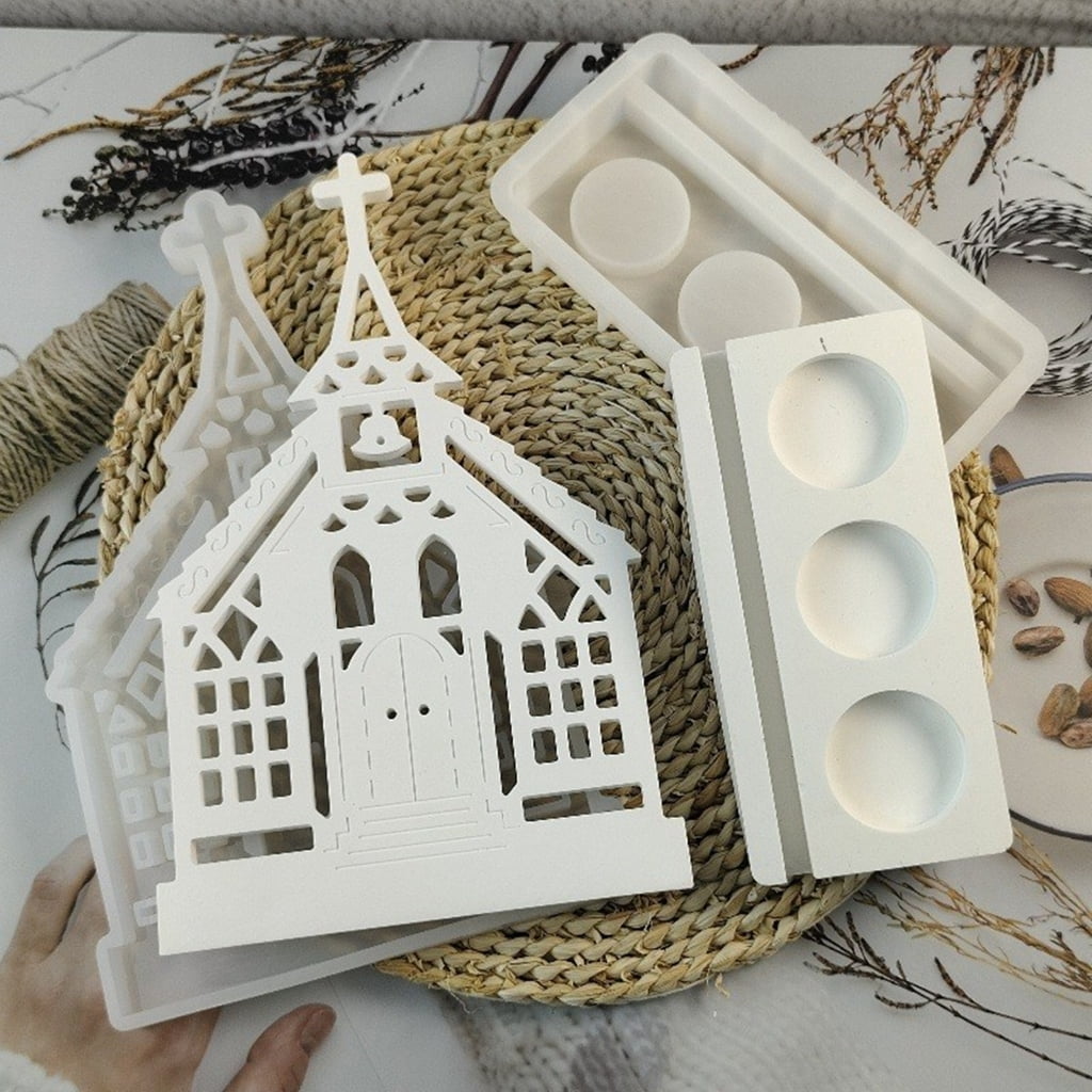 Church Shaped Candlestick Mold Silicone Candle Holder Mould Easy to Demold Candle Base Moulds Gypsum Home Ornaments Mold