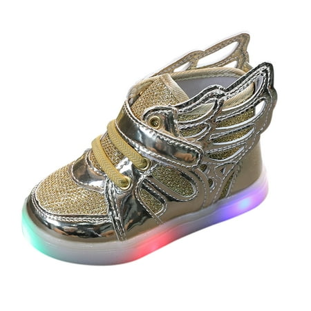 

YOUSNH Children Kids Baby Girls Sneakers Bling Led Light Luminous Sport Shoes for Baby Gold 6