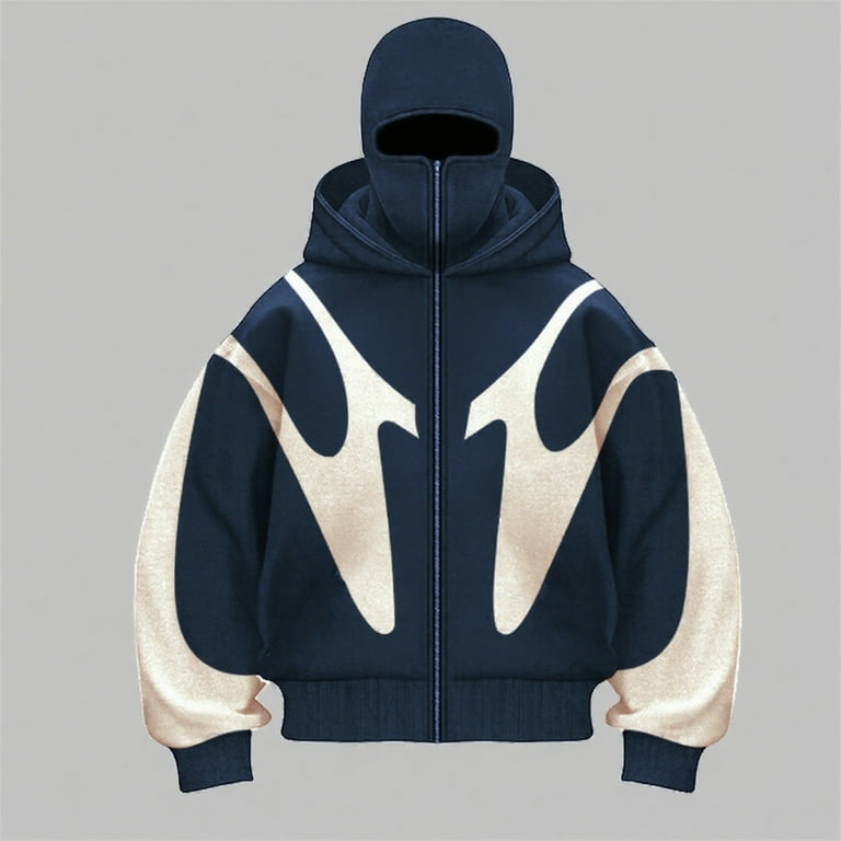 Homeyce Balaclava Ninja Zipper Hoodie Zip Up with Warm Face Mask