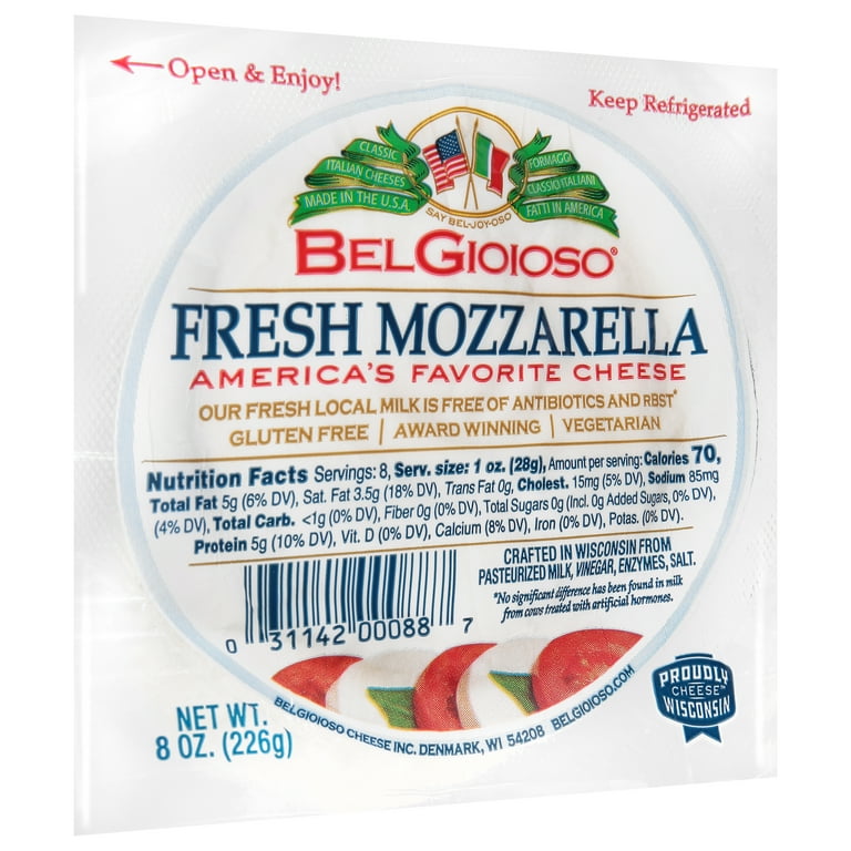 BelGioioso Fresh Mozzarella Cheese Ball, Specialty Soft Cheese,  Refrigerated 8 oz Plastic Wrapping 