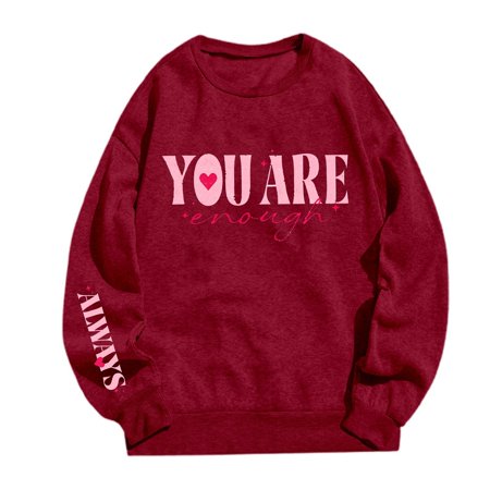 WENWU Women Sweatshirts Womens Long Sleeve Sweatshirt Women'S Pullover Red Crewneck Fall Clothing for Women Preppy Teen Clothes