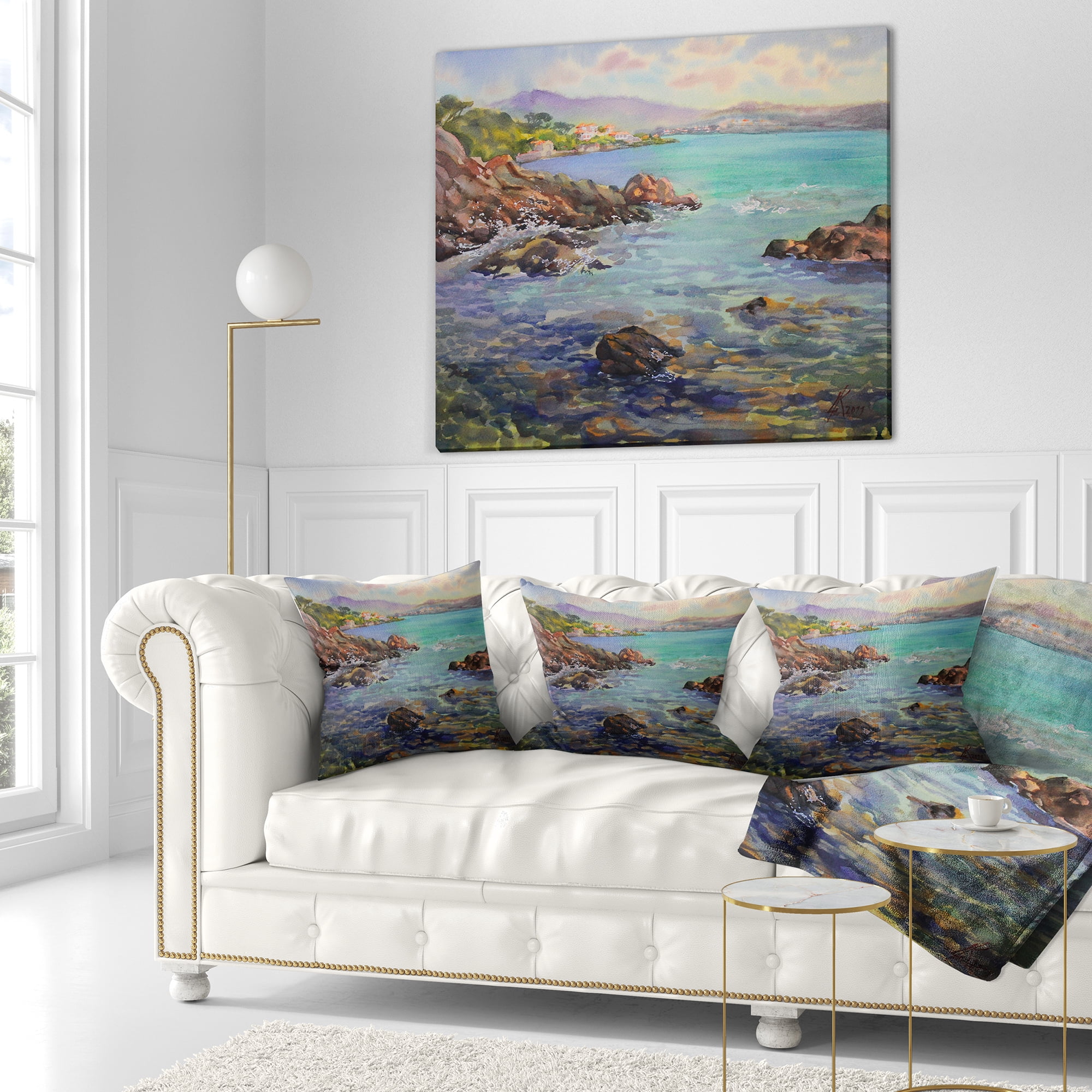 Designart Cote d Azur France - Landscape Painting Throw Pillow - 16x16