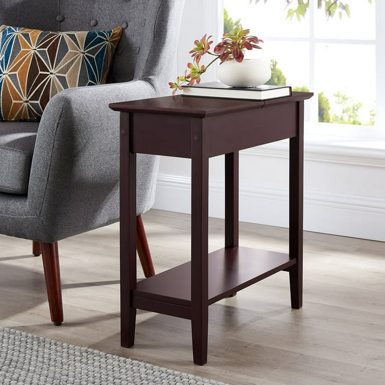 Flip Top Narrow End Table with Storage, Narrow Side Tables for