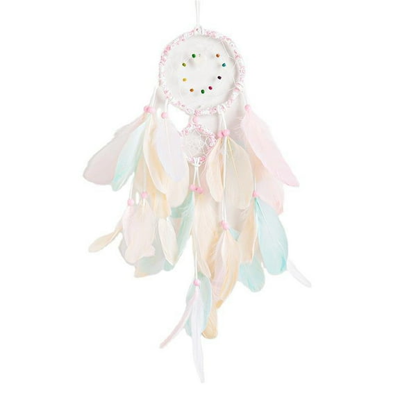 SPOORYYO Colorful Feather Dream Catcher Wall Decoration for Kids' Bedrooms - DIY Handmade with Beads and Metal Ring