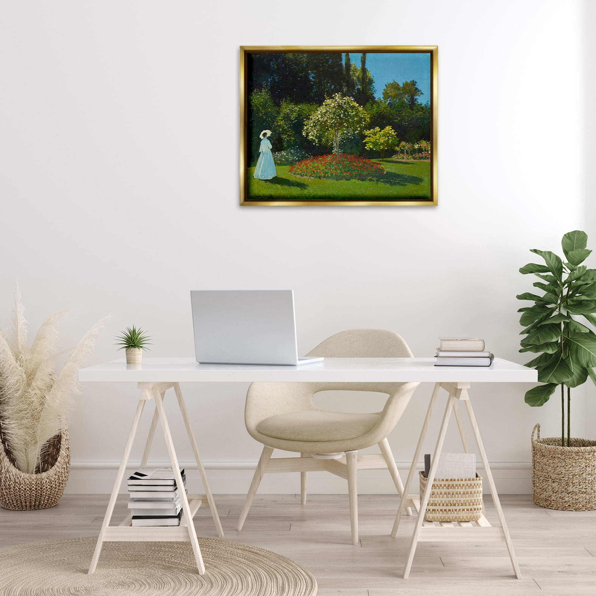 Stupell Industries Classic Monet Lady in Garden Landscape & Nature Painting Gold Floater Framed Canvas Art Print Wall Art, 31 x 25