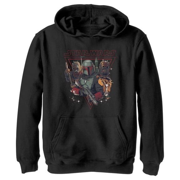 Boy's Star Wars: The Book of Boba Fett Tusken Raiders and Boba Bounty Hunters  Pull Over Hoodie Black X Large