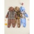 thumbnail image 3 of Conjunto de otoño para niño y niña: camisa con capucha a cuadros, chaqueta y pantalón deportivo., 3 of 9