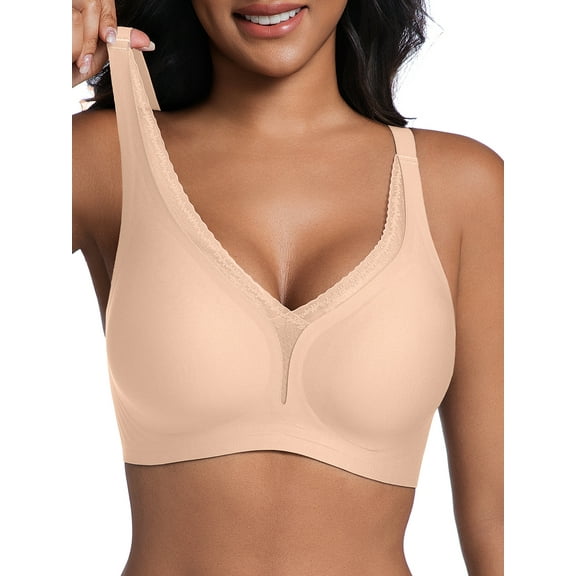 Cueply Seamless Wireless Supportive Bras for Women Push Up No Underwire Deep V Mesh Comfortable Bralette Everyday Womens Bra S-3XL