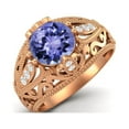 thumbnail image 2 of 1.45 Ctw Round Tanzanite Antique Filigree Design 925 Sterling Silver Rose Vermeil Women Mother's Day Gift Ring, 2 of 3