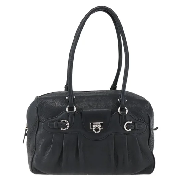 Pre-Owned Salvatore Ferragamo Gancini Buckle Leather Black Leather Shoulder Bag Bag