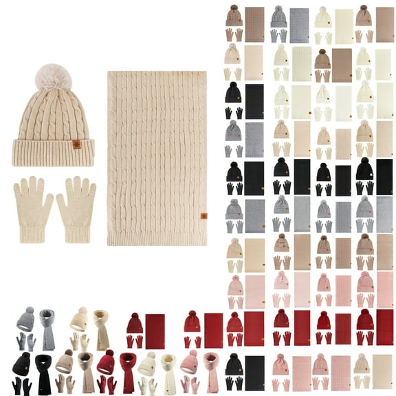 Hat Scarf Glove Sets Bmawag Touchscreen Gloves Women Cute Thick Hat Protectors Warm Ear Protection Windproof Cap Scarf Gloves Set Holiday Gifting on Clearance Beige