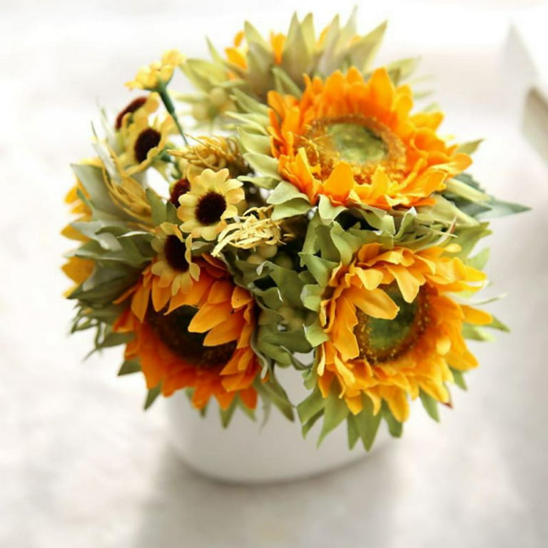 Mocoosy 4 Bunches Artificial Sunflowers Bouquets, Fake Silk Sunflowers Decor with Stems, Yellow Faux Sun Flowers Arrangements for Wedding Home