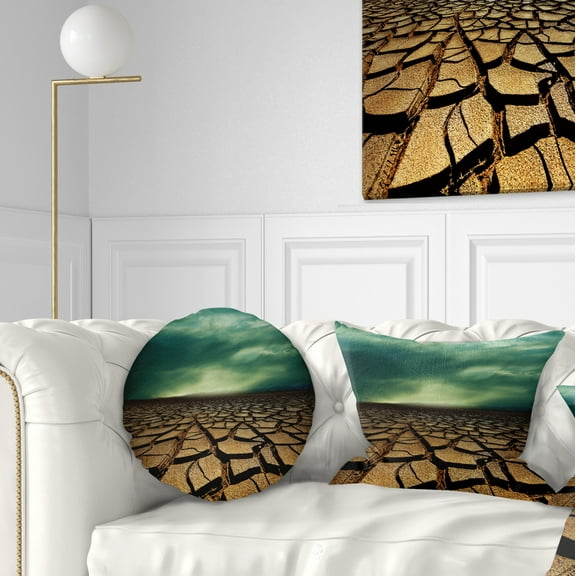 Designart Drought Land under Dramatic Blue Sky - African Landscape Printed Throw Pillow - 12x20