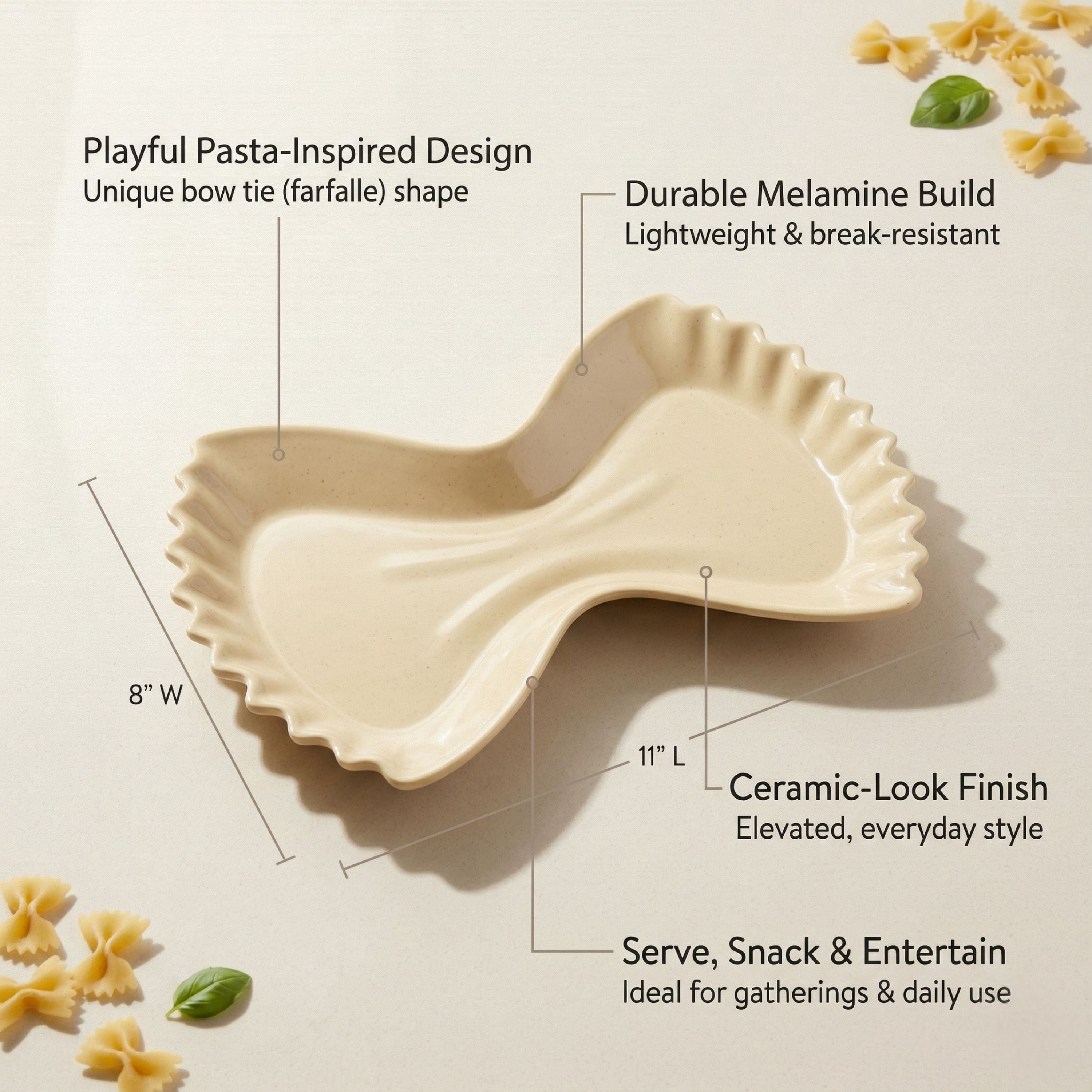 Just Feed Me by Jessie James Decker Pasta Shaped Serving Tray, Cream