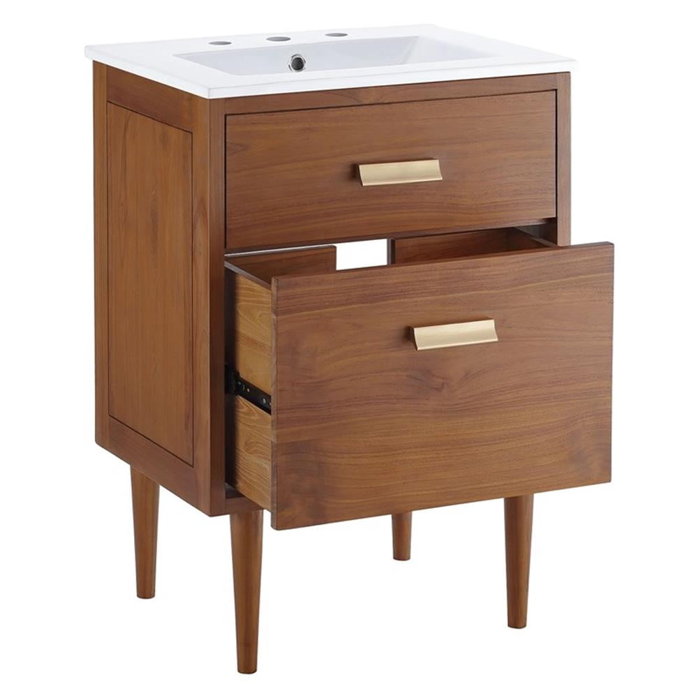 Modway Cassia 24.5" Modern Wood & Ceramic Bathroom Vanity in Natural/White