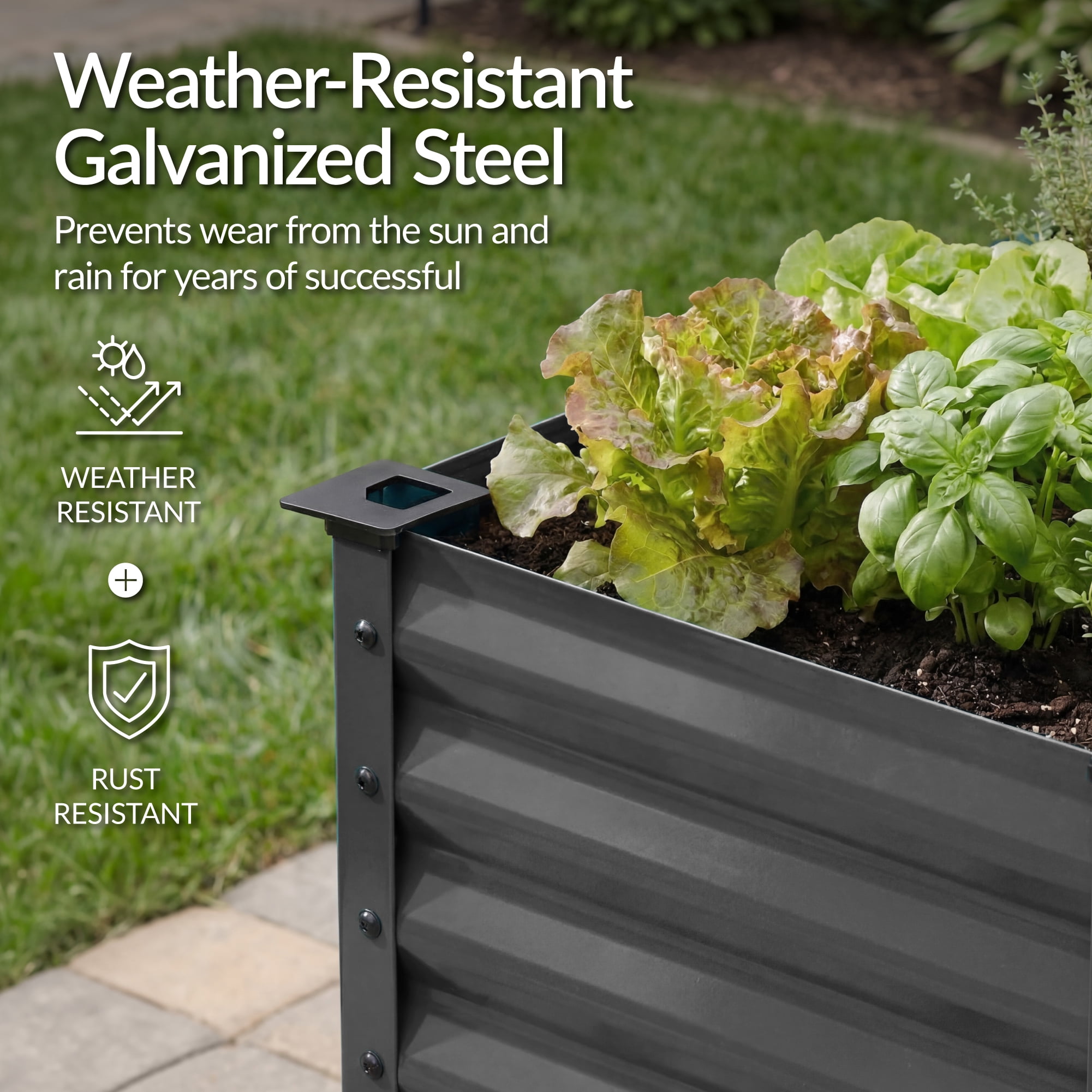 Best Choice Products 72x24x30in Non Toxic Elevated Galvanized Metal Garden Bed Corner Protectors - Charcoal