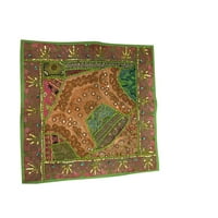 Mogul Decorative Throw Cushion Indian Patchwork Embroidered Sequin Beaded Cotton Pillow Cover