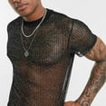 thumbnail image 4 of Men's Mesh T-Shirt Sexy See Through Y2K Crop Tops Summer Casual Short Sleeve Solid Colour Tees Crew Neck Blouses Undershirts Thin Breathable Tight for Party Clubwear, 4 of 9