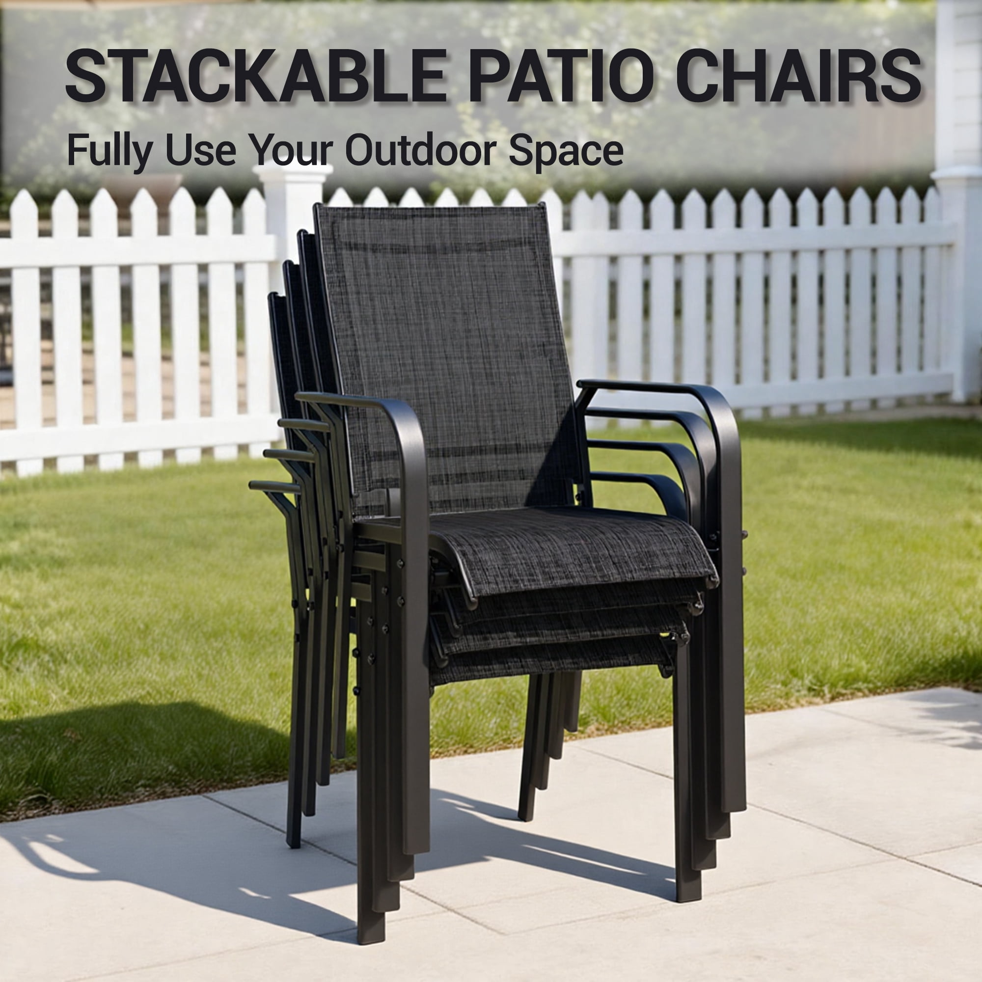 DELMANGO Patio Chairs Set of 8, Outdoor Dining Chairs High Back, All-Weather Padded Textilene Dining Chair for Lawn Porch Garden,Black