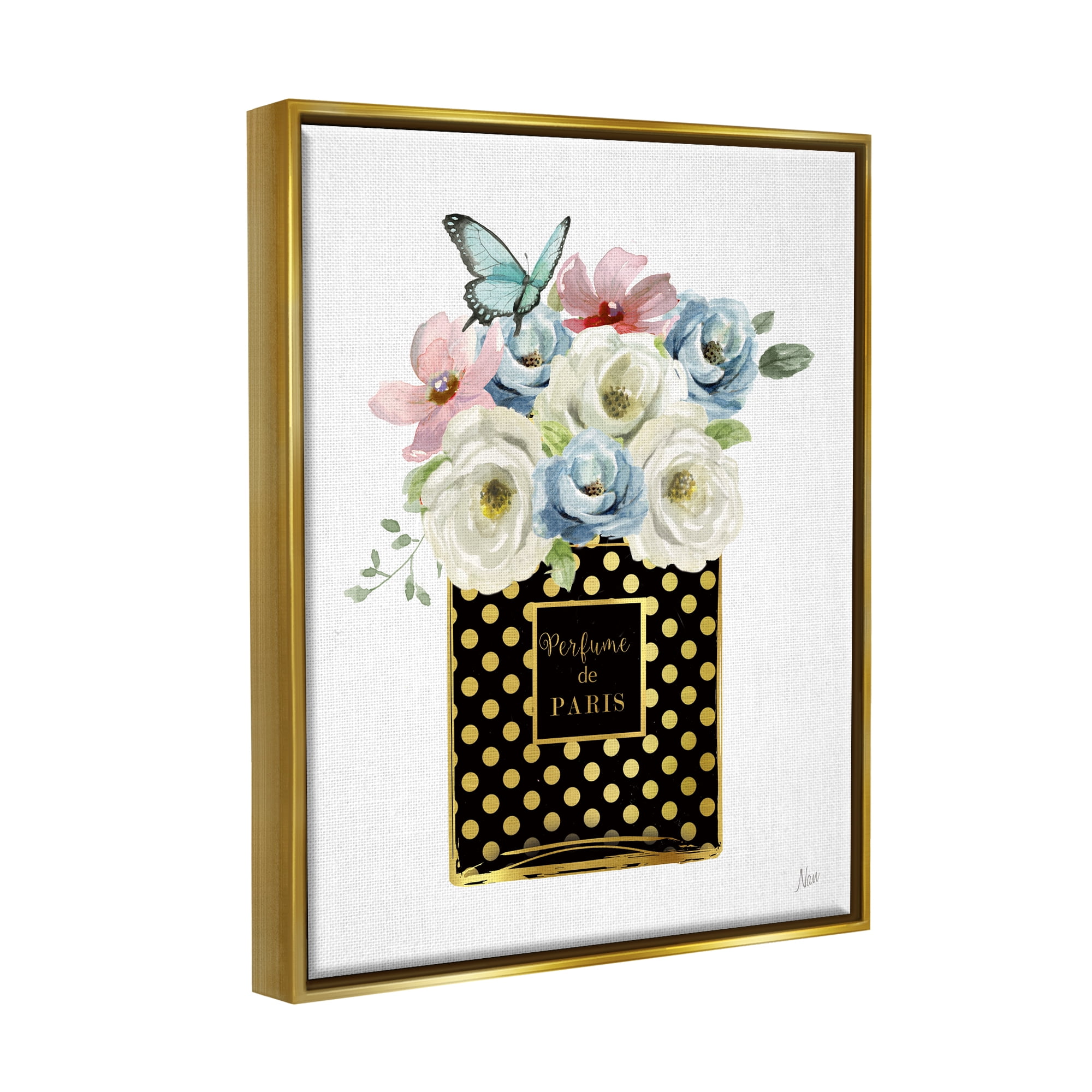 Stupell Industries Perfume de Paris Flower Bouquet Botanical & Floral Painting Gold Floater Framed Art Print Wall Art