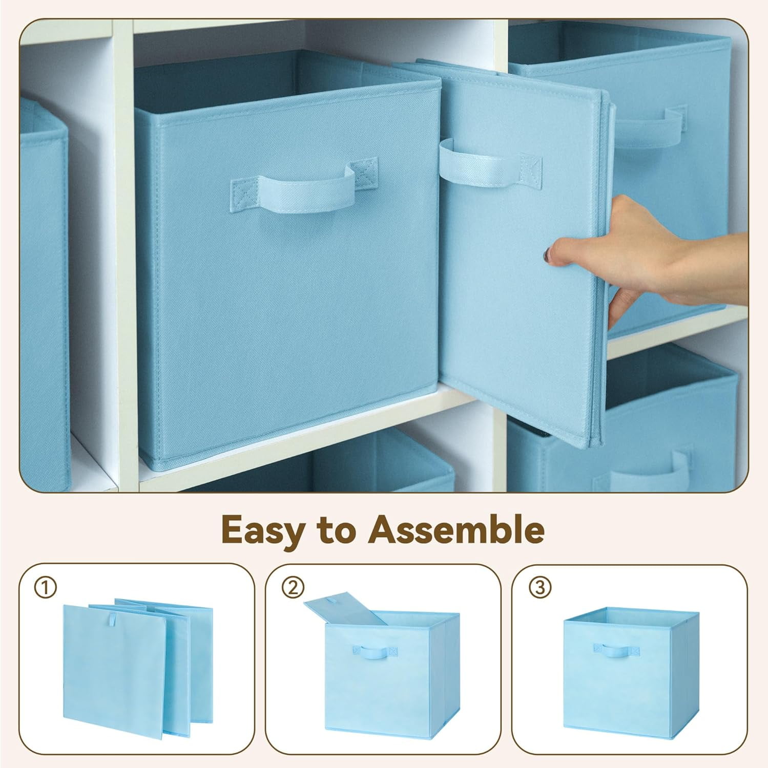 GRANNY SAYS 11 Inch Cube Storage Bins, Fabric Storage Baskets with Handles, Collapsible Cube Organizer for Shelves and Closet, 6-Pack, Blue