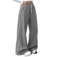 thumbnail image 2 of women's pants Baeitkot Women Fashion Solid Color Loose Elastic Waist Drawstring Strap Cargo Long Pants, 2 of 7