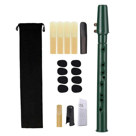 Mini saxofón de bolsillo, saxofón portátil con boquilla, lengüetas, bolsa de transporte, tabla de digitación para artistas principiantes y adultos verde Hugo Saxofón de bolsillo