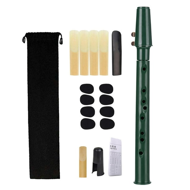 Mini saxofón de bolsillo, saxofón portátil con boquilla, lengüetas, bolsa de transporte, tabla de digitación para artistas principiantes y adultos verde Hugo Saxofón de bolsillo