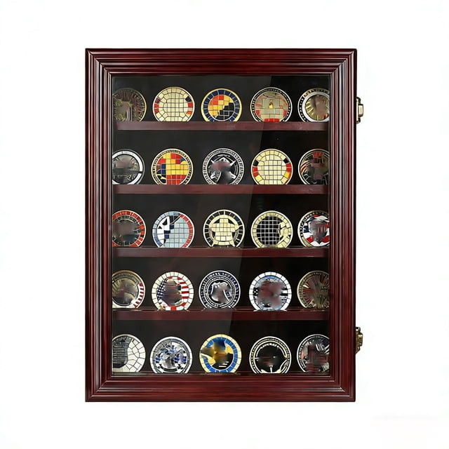 Vitrine pour Médailles, Boîte de Rangement pour Badges, Organisateur de Collection avec Multiples Compartiments et Construction en Bois Robuste pour Médailles, Épingles et Objets de Collection
