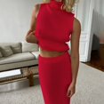 thumbnail image 2 of Duoif High Neck Tank Tops for Women Green Two Piece Set French Style Can Be Both Sweet and Knitted High Neck Vest and Half Skirt Set Womens Summer Tops Red M, 2 of 8