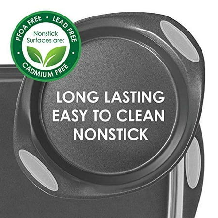 Rachael Ray - 3-Piece Nonstick Bakeware Cookie Pan Set with Silicone Grips - Gray with Sea Salt Gray Grips