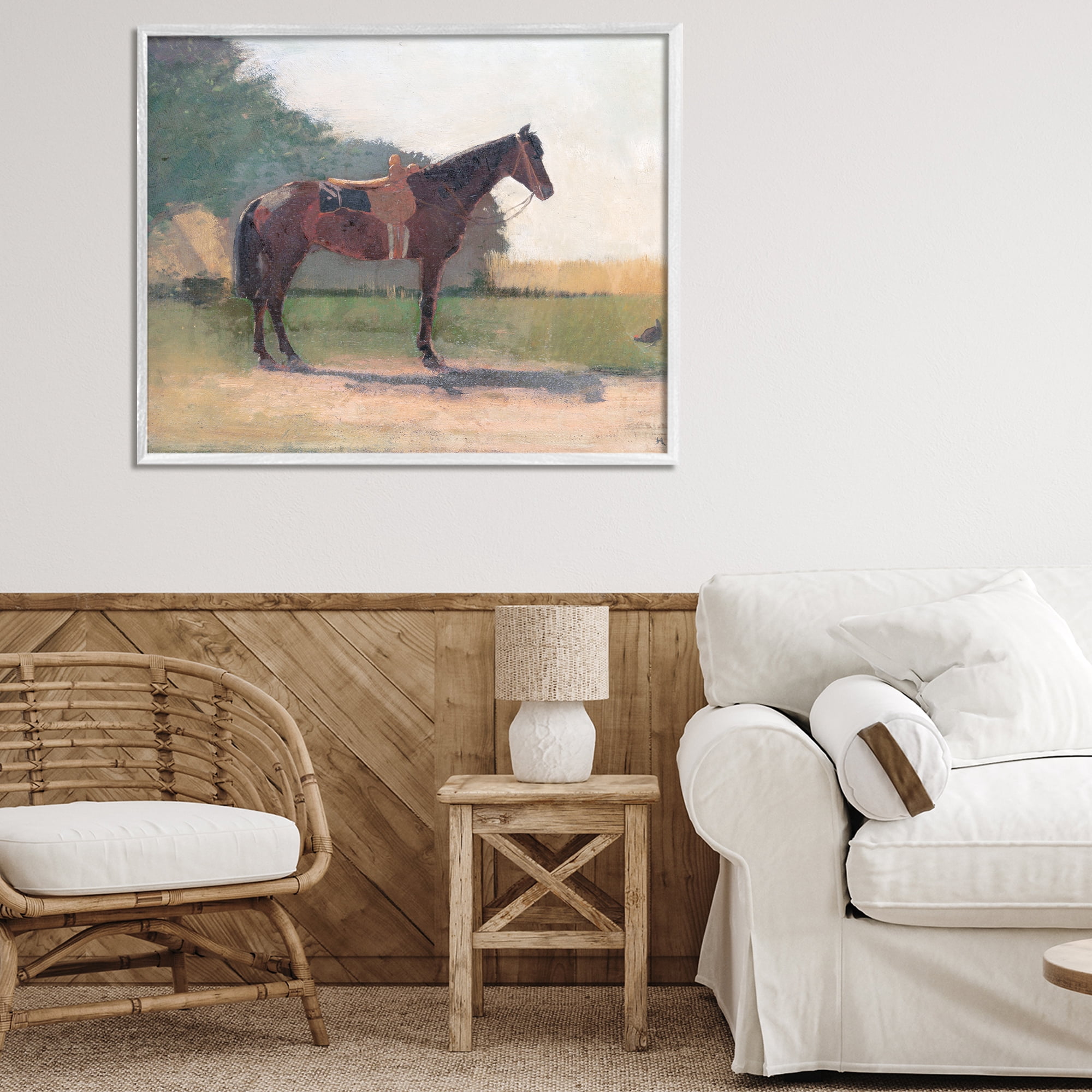 Stupell Industries Saddled Horse in Farm Yard White Framed Giclee Art, design by Stellar Design Studio