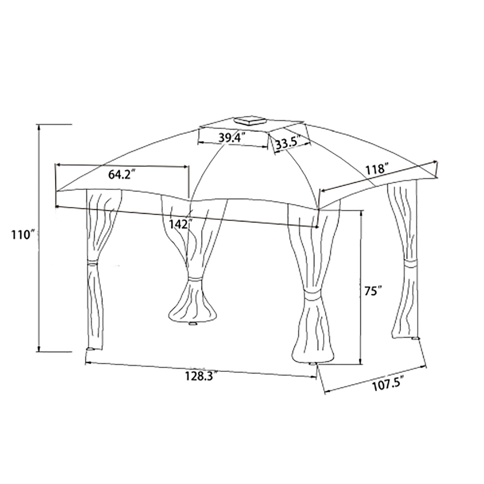 Kepooman 10' x 12' Outdoor Gazebo with Mesh and Curtains, Patio Gazebo Tent with LED Lights for Lawn, Garden, Backyard, and Patio