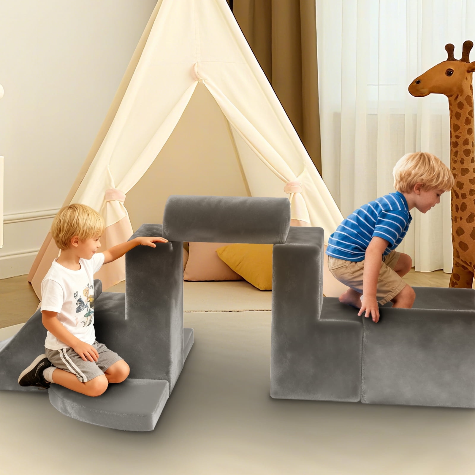 G TALECO GEAR Climbing Toys for Toddlers, 7 Pieces Indoor Baby Foam Blocks Soft Play Set with PU Leather, Kids Climb and Crawl Sliding Activity Structure Gym Playground Climber
