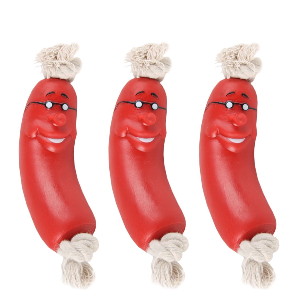 Nobrand 3pcs Pet Toy Funny Sausage Shape Multi Purpose Pet Chew Toy Dog Teething Toy Red