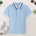 thumbnail image 2 of mgoYE Boy's Short Sleeve Collared Tshirts Striped Trim Button Lightweight Golf Tops(Blue,15-16 Years), 2 of 7