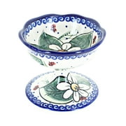 Blue Rose Polish Pottery Ladybug Pedestal Dessert Bowl