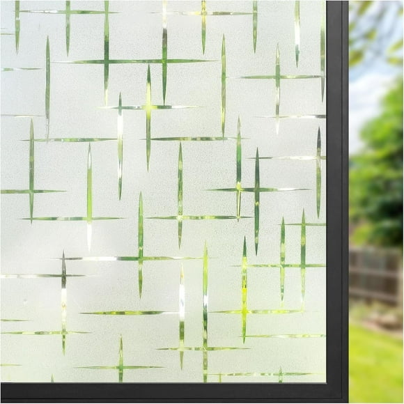 shiyou-Frosted Privacy Window Film, Static Cling Privacy Film, Non-Adhesive Window Frosting, Decorative Frosted Glass Vinyl for Bathroom Door, Cross Pattern, 30x200cm