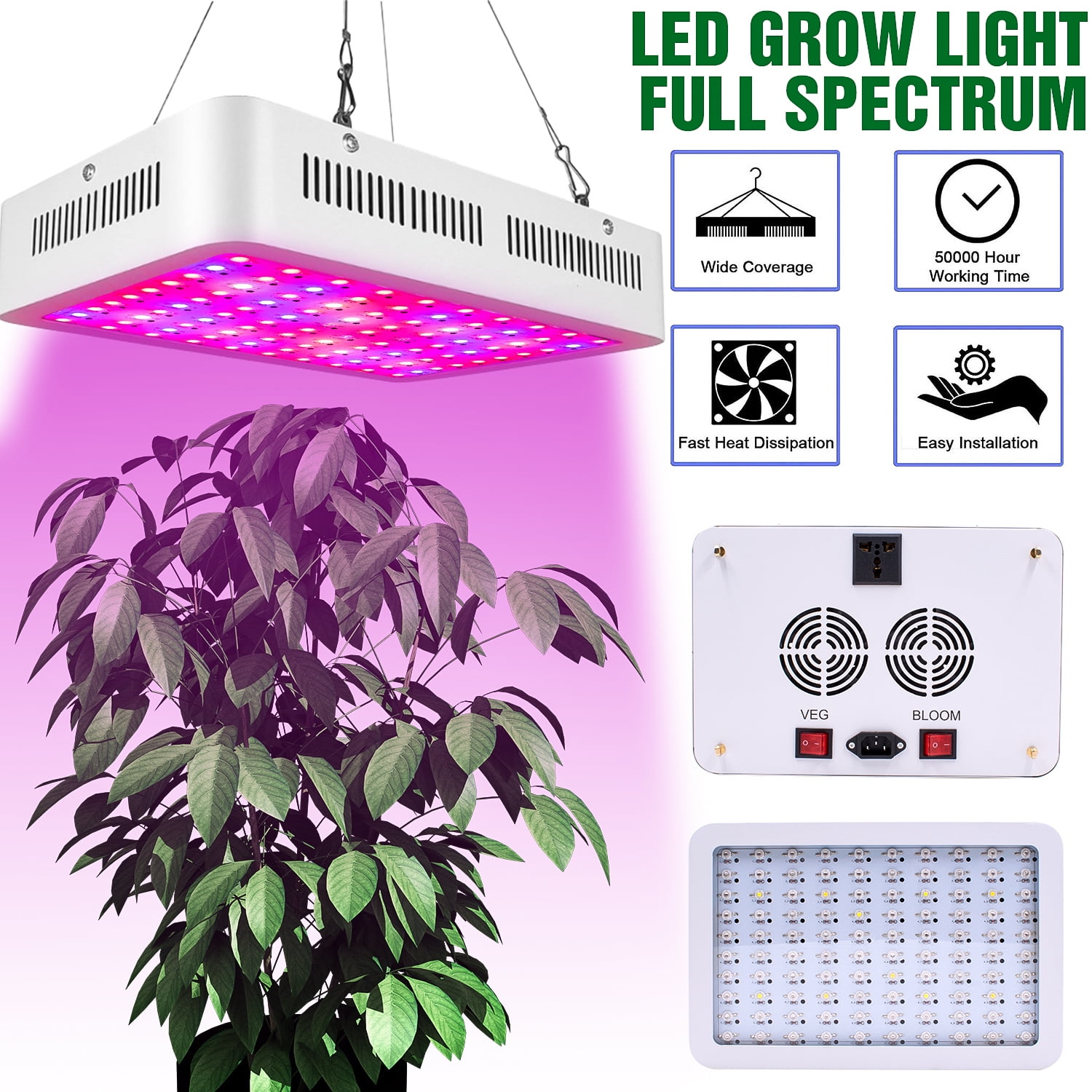600W LED Grow Light Full Spectrum Panel Growing Lamp for Indoor Plants Veg Bloom 